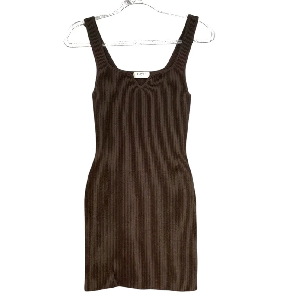 Babaton Aritzia Brown Ribbed Bodycon Sweater Dress Chocolate Midi Mini Size‎ S - Picture 6 of 7